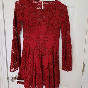 Free People Red Lace LS Dress Size 0